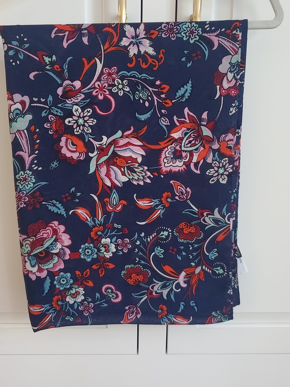 Navy Pink Floral Scarf Vibrant Multicolor Print